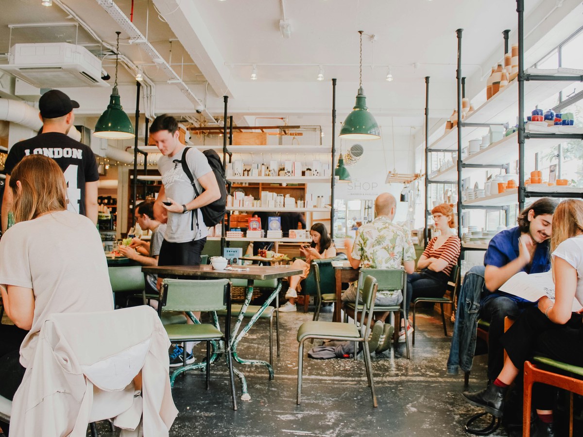 Busy cafe dining room during service
