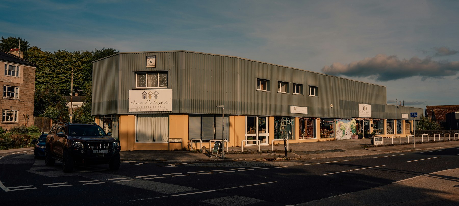 Row of shop units on a Cornish street
