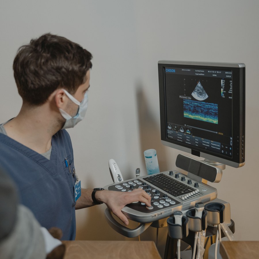 Clinician operating an ultrasound scanner